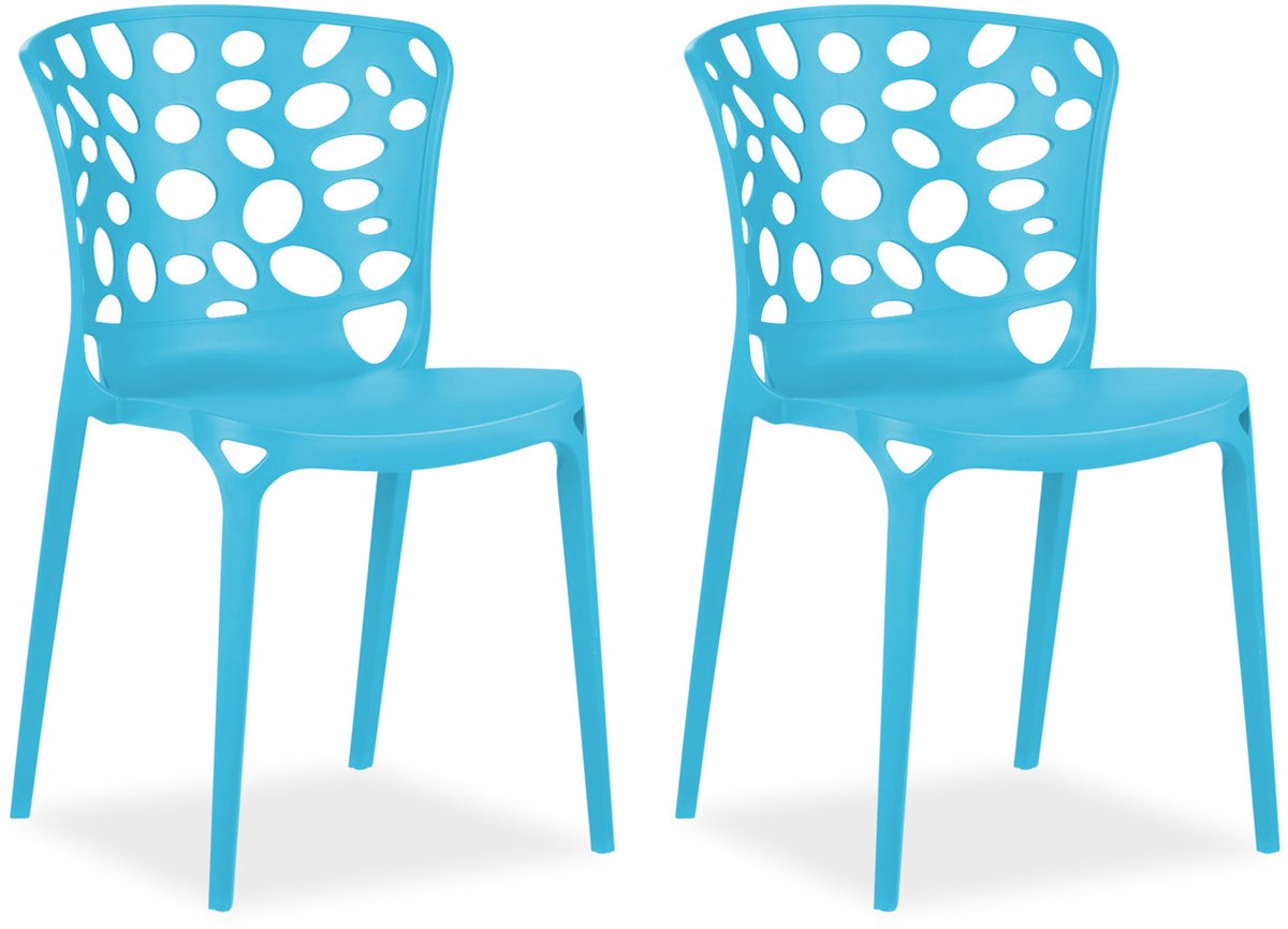 Homestyle4u Tuinstoelen - Set van 2 - Balkonstoel - Stapelstoelen - Blauw - kunststof