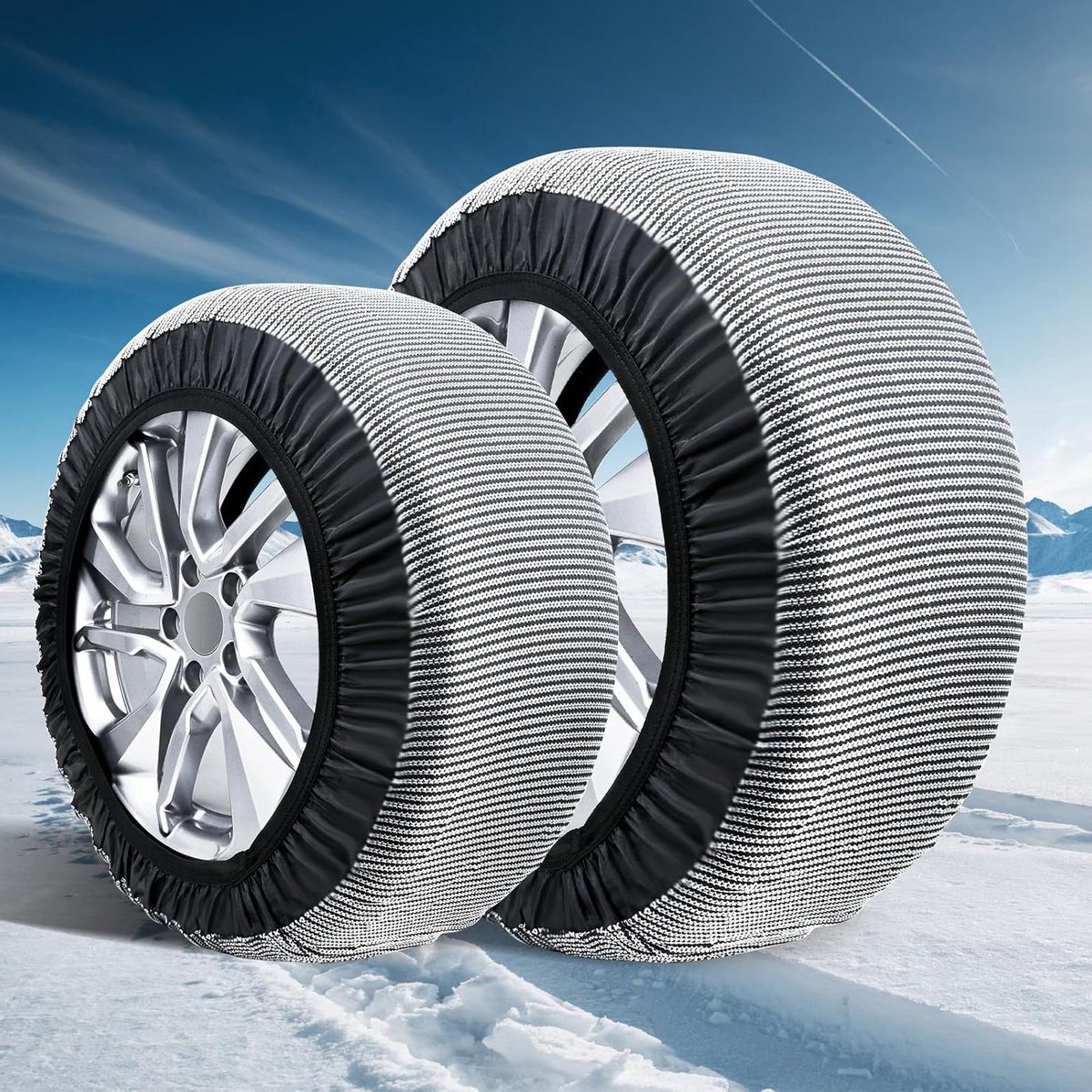 highsam Super Grip sneeuwsokken, sneeuwkettingen, textiel voor auto's, EN 16662-1 certificering, set van 2 sneeuwsokken, starthulp (XL) productafbeelding