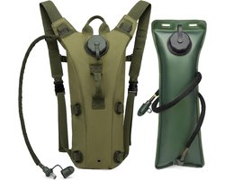 Drinkzak voor buiten - Rugzak met waterzak - 3 liter - Waterrugzak - 18×48×2 cm - Geschikt voor wandelen, kamperen, fietsen, hardlopen en outdoor survival - Militair groen