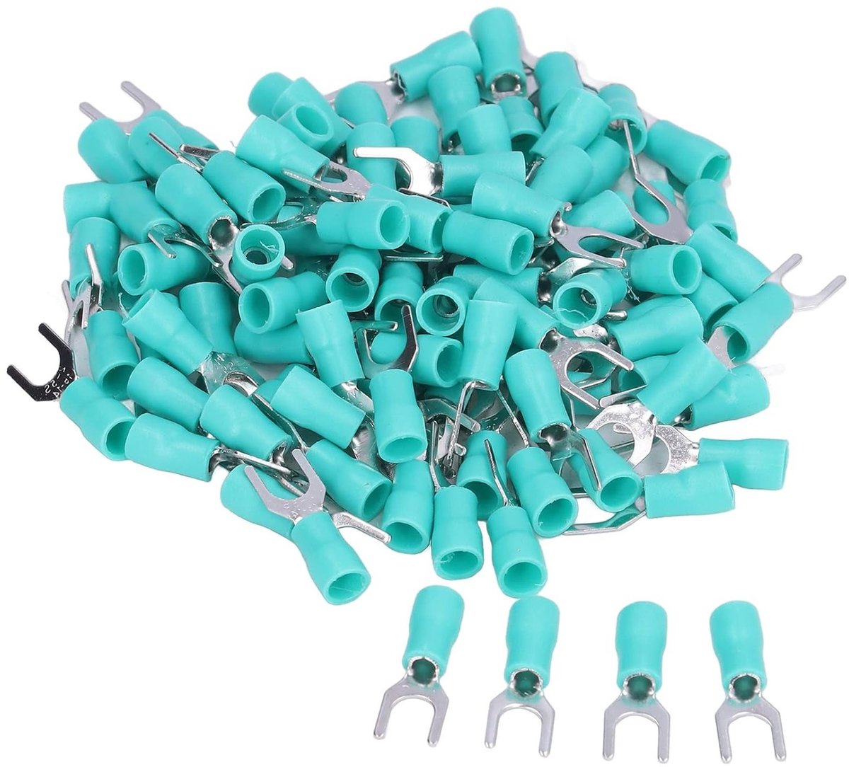 100 Stuks Geïsoleerde Krimpconnectoren - U-vormige Spade Terminals voor 16-14 AWG Kabelverbindingen in Groen