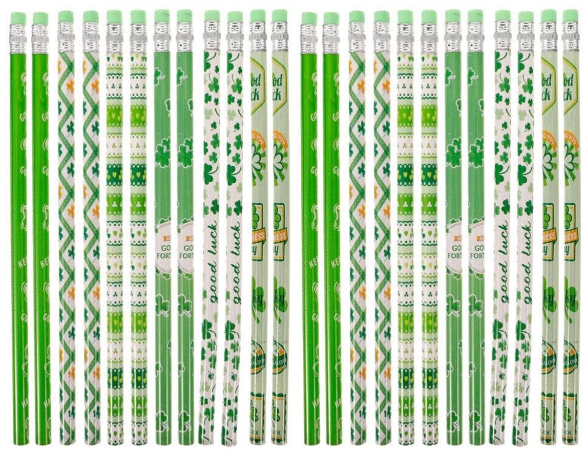 St. Patrick's Day Potlood met Klaverblad - Houten Pencils met Gum voor Feestdagen