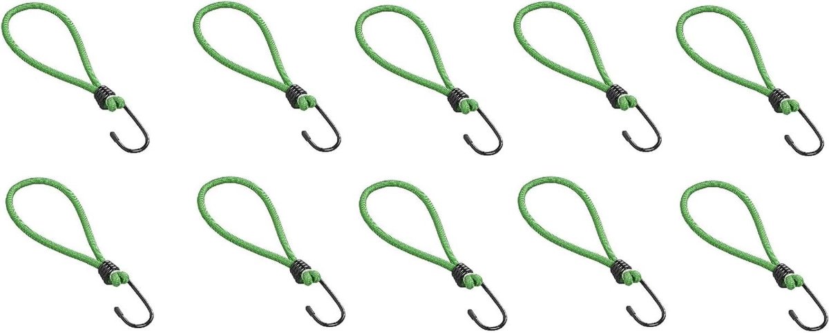 Spanrubber met haken - Zeilspanner elastiek - Dekzeilen vastzetten - Extra sterke dubbele haken - 17 cm - Groen
