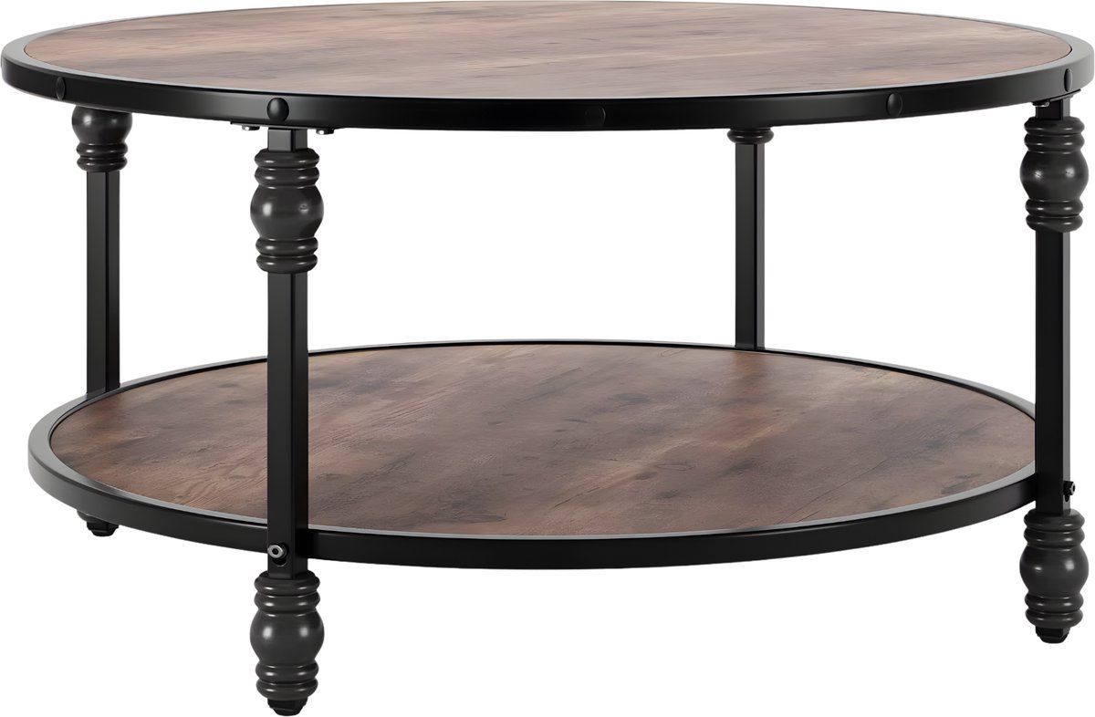 Happiq Ronde Salontafel Industrieel - Hout & Metaal - Wit White