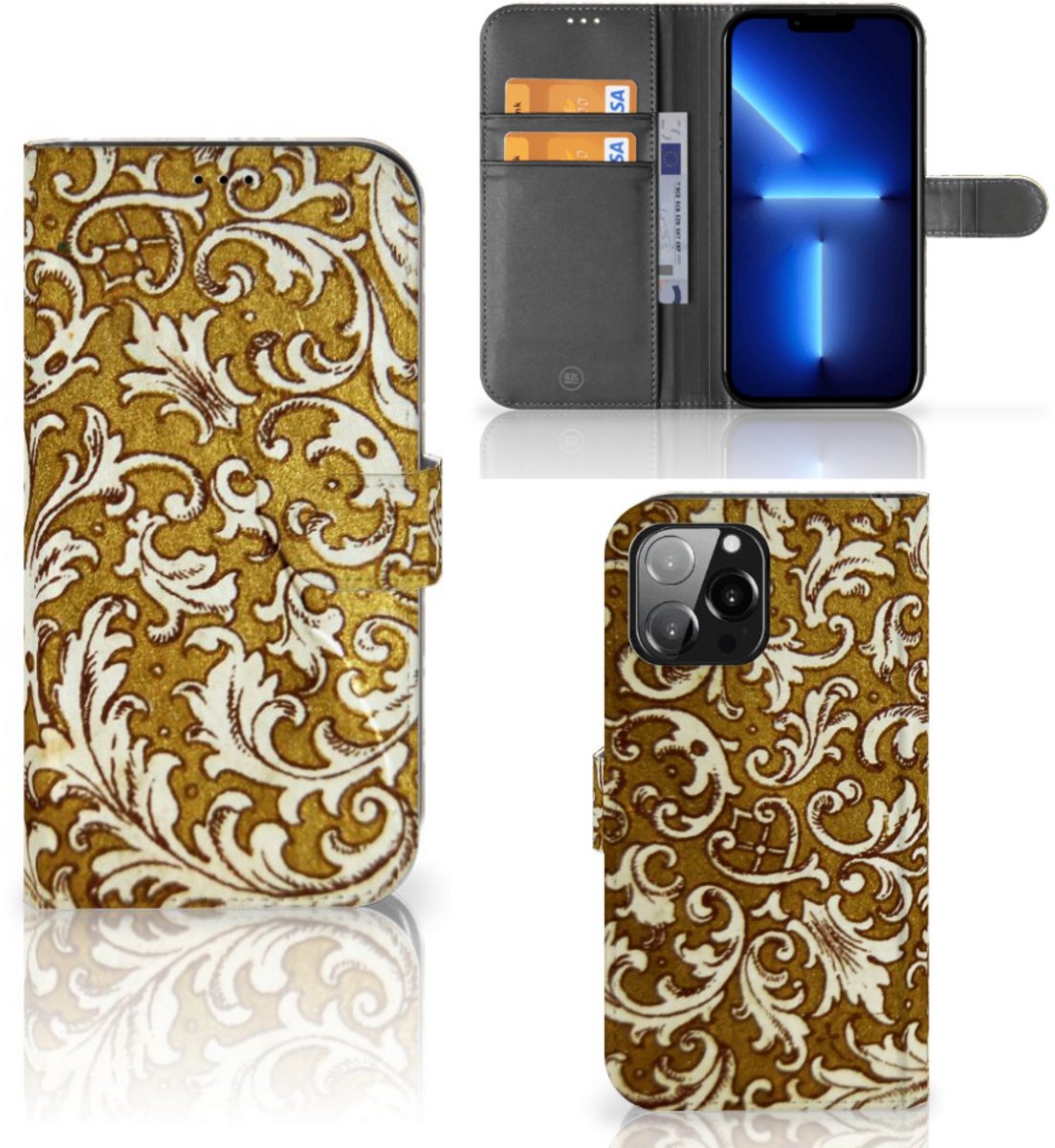 Boekhoesje voor Wallet Case iPhone 13 Pro Max Barok Goud
