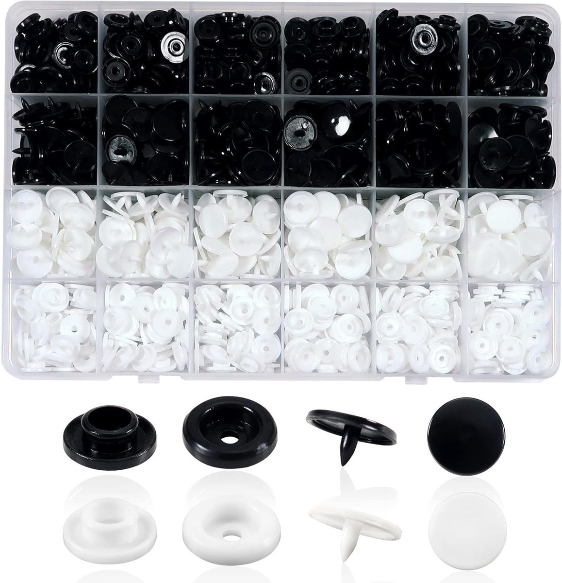 240 Sets Plastic Snap Buttons T5 12mm in Wit en Zwart voor Kleding, Accessoires en DIY Handicrafts