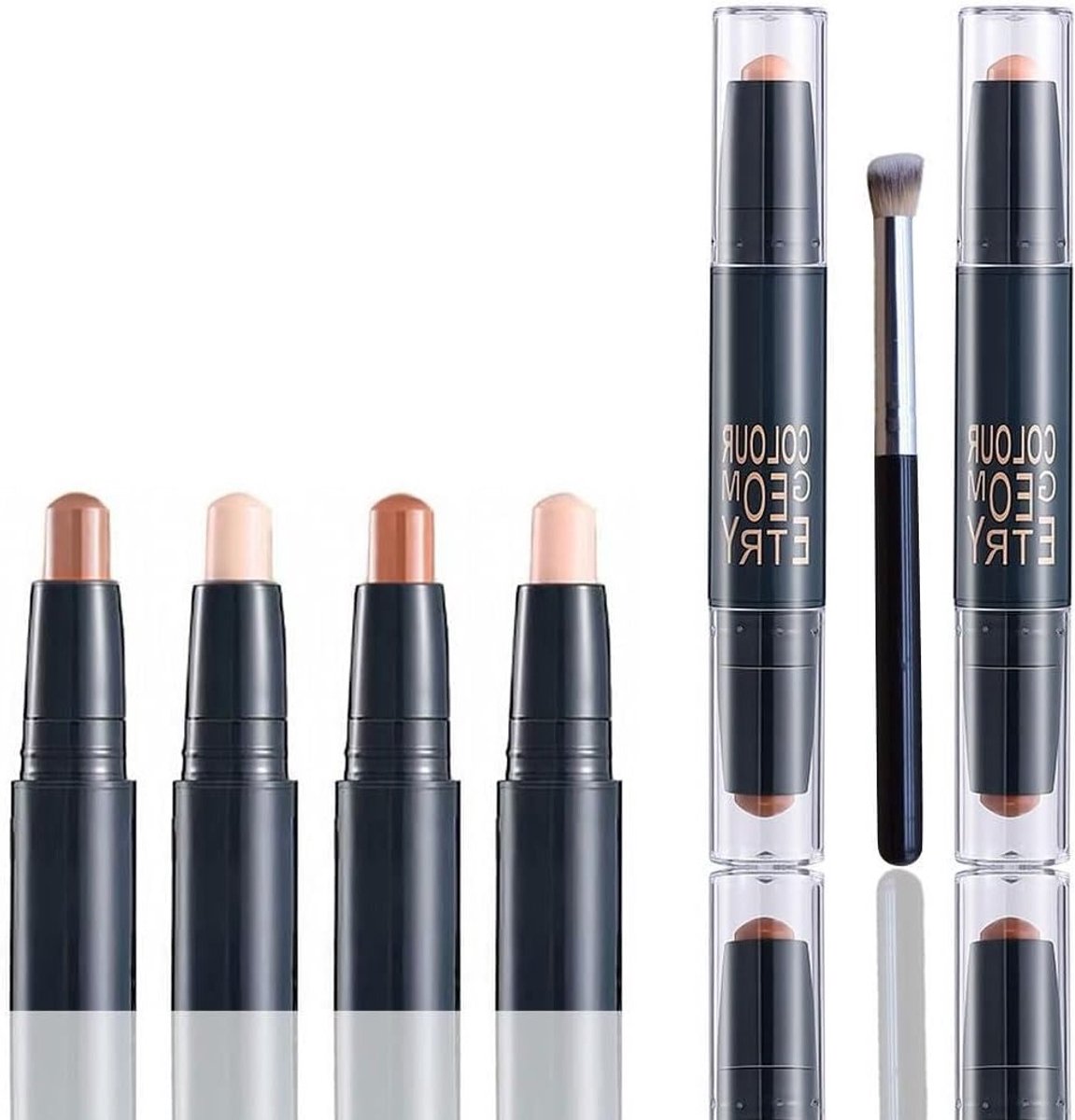 Make-upset voor Beginners met 4 Kleuren Contour, Crème Textuur, Neusstick en Highlighter voor Gezichtscontour en Stralende Huid