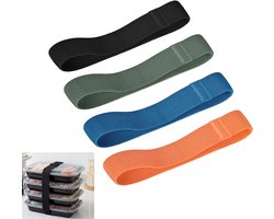 4 elastic straps for Bento Box/lunch box (orange, blue, black, green), practical attachment strap for children at school, office or excursions