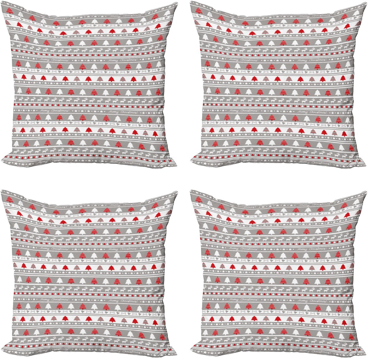 ABAKUHAUS Kerstdecoratief Kussenhoes 4 Pack, Hertenbomenranden, Modern Accent dubbelzijdige digitale print, 40 x 40 cm, Witgrijs Rood