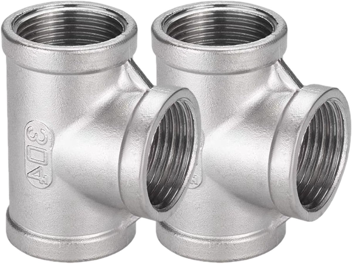 3-Way T Connector van RVS, 1" x 1/2" IG, Duurzame Tee Verbinder met Vrouwelijke Draad, Ideaal voor Wateraansluitingen en Sanitair Toepassingen