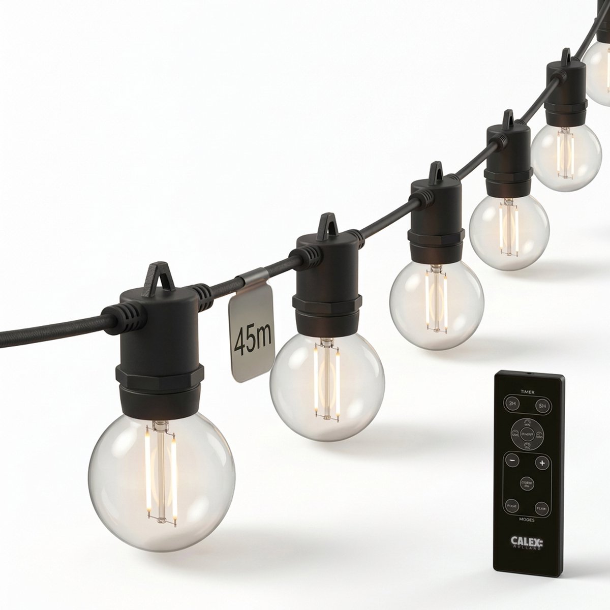 Calex Vista Lichtsnoer 45m - Voor Buiten - Lichtslinger met 75 lampjes - Warm Wit Licht - Tuinverlichting met afstandsbediening - Kerstverlichting