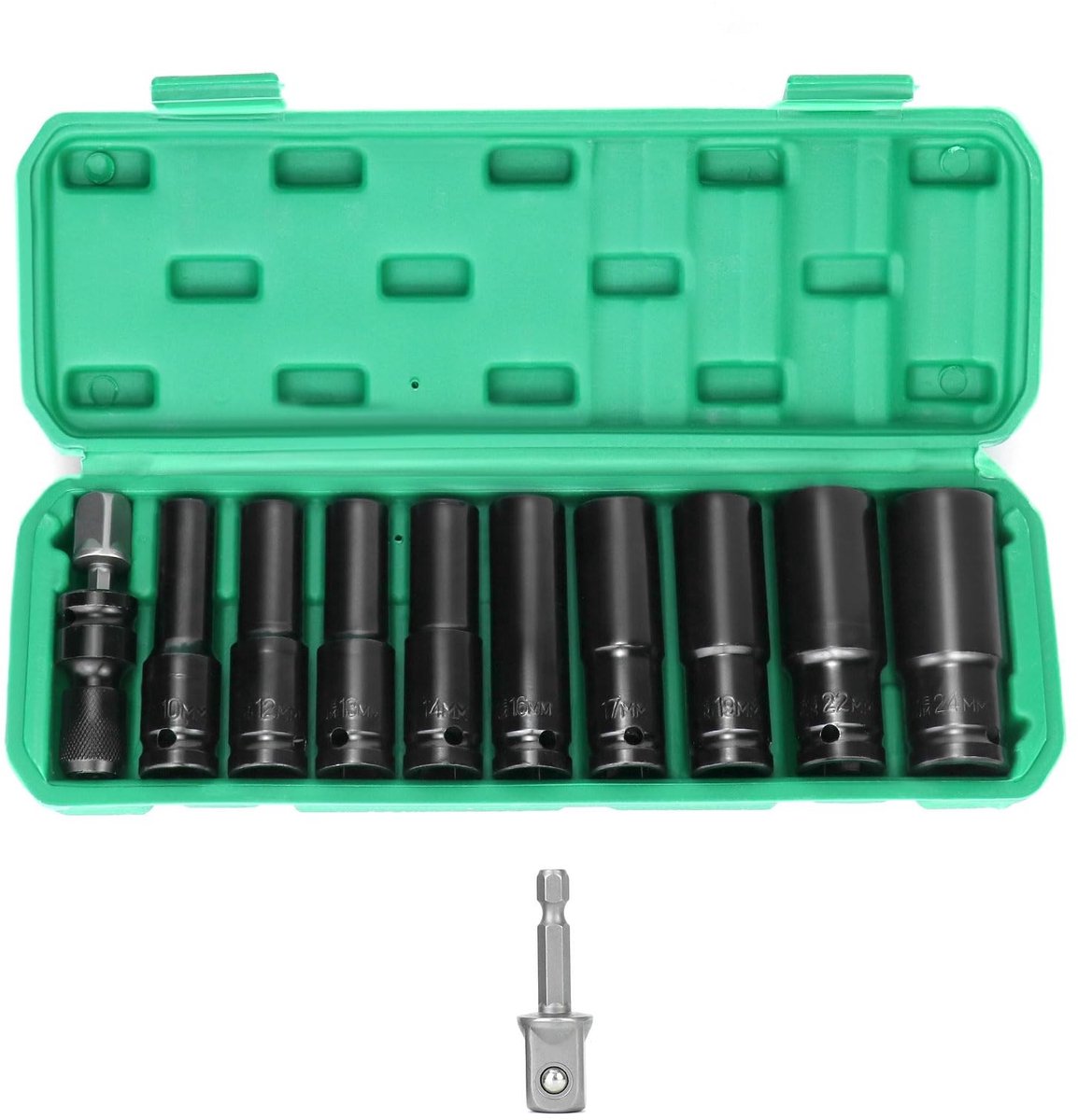 Allecto - 11-Delige Slagmoersleutel Set - Metalen Gereedschap - 1/2 Inch - Voor Elektrische en Pneumatische Boormachines - Geschikt voor 10-24 mm