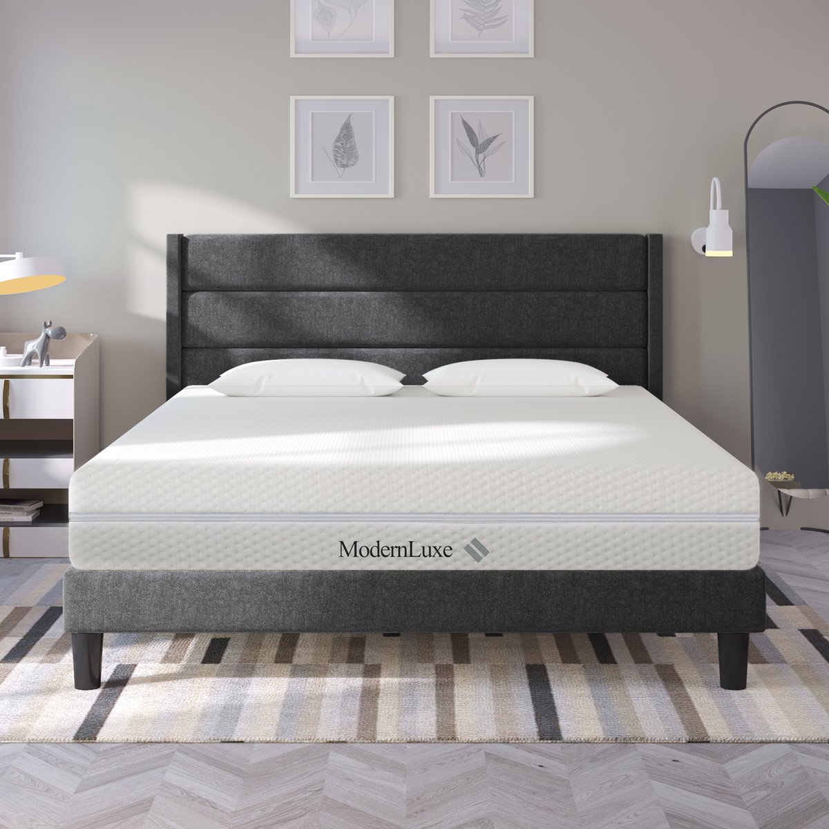 Koudschuimmatras, 180x200, 7-zone comfortschuimmatras, 20 cm hoog, H3, H2, ergonomische koudschuimmatras met handgrepen en wasbare hoes, gewatteerde klimaatvezel, met ritssluiting rondom