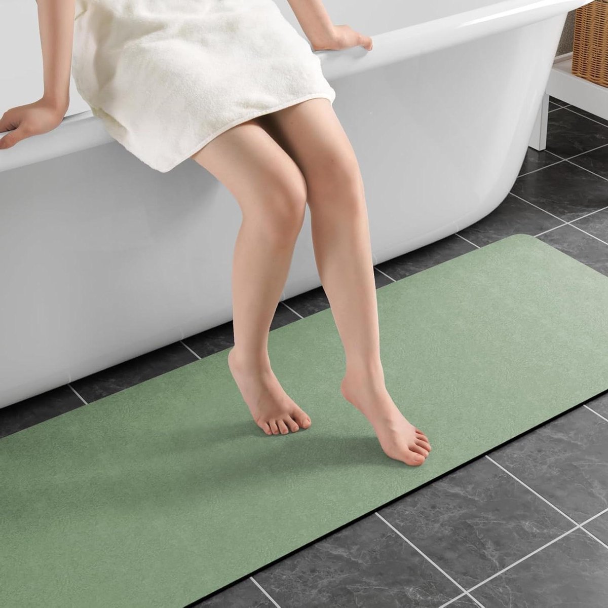 Badkamer Mat - Douchemat Runner - Vocht Absorberen - Sneldrogend Diatomeeënaarde - 43x150 cm - Salie Groen