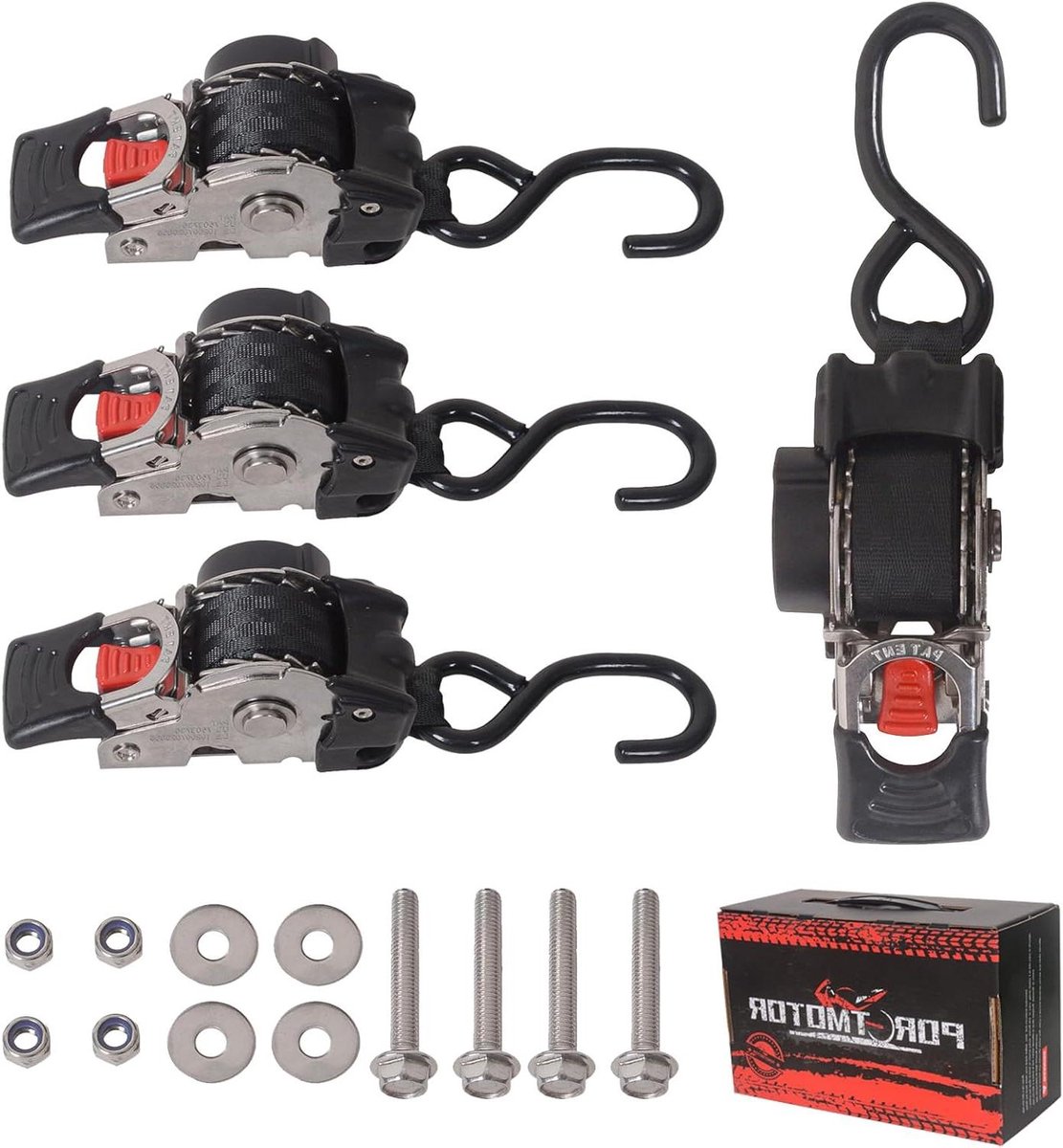 Intrekbare Ratelriemen - Spanbanden Zelfintrekbaar - Lading Zekeren - Automatisch Intrekbaar - 1" x 6' 4 Pack - Roestvrij Staal