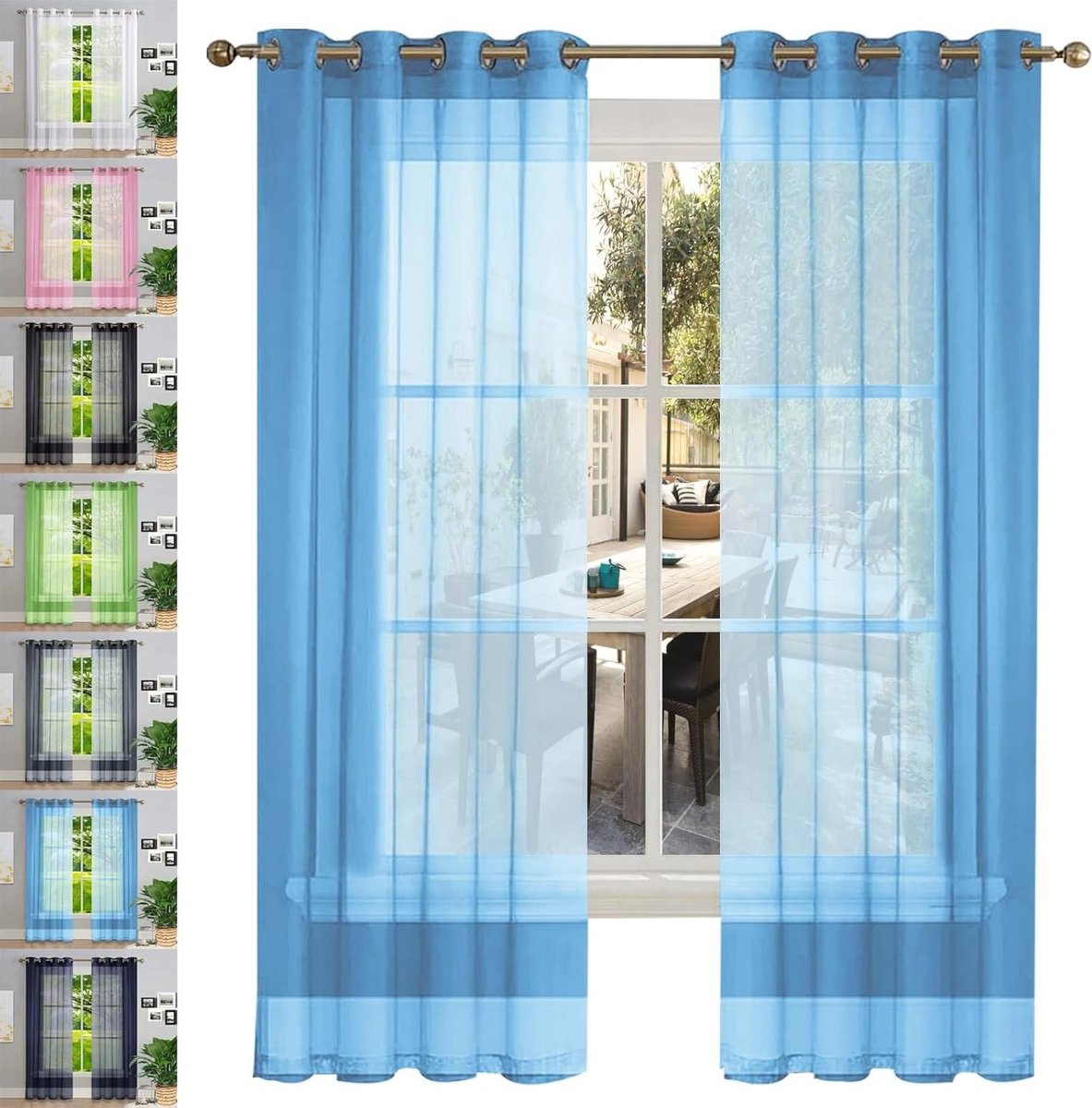 Woonkamergordijnen - Voile gordijnen - Decoratie en privacy - Lichtdoorlatend linnenlook - 50 x 235 cm - Hemelsblauw