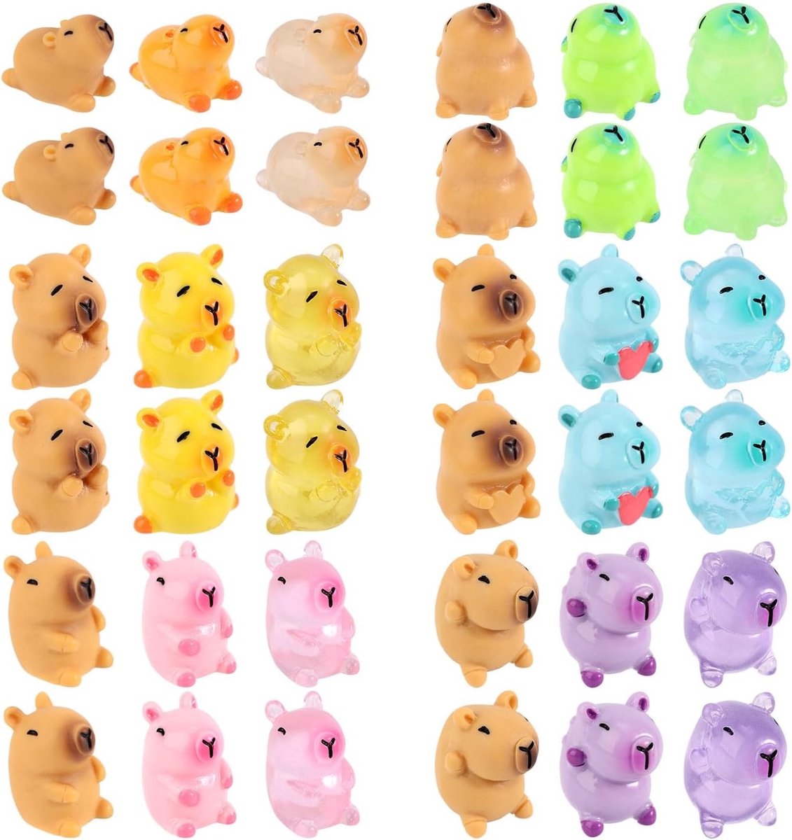 36 Stuks Mini Capybara Figuren van Hars, Luminous Tuinornamenten en Verjaardagstaart Toppers voor Verzamelingen en Auto Dashboard Decoratie