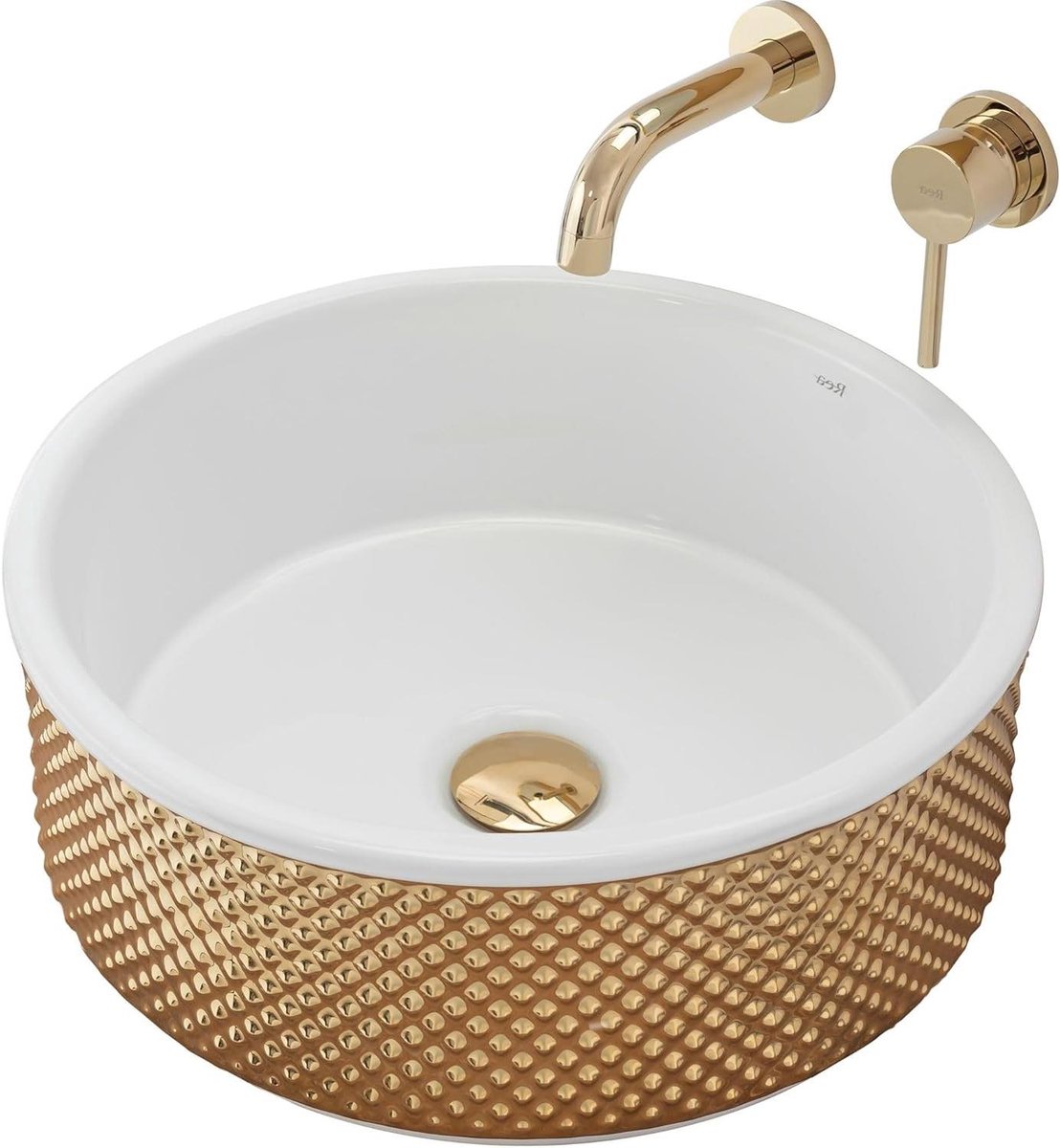 Wastafel Ovaal - Handwasbak Keramiek - Badkamer Opfrissen - Nano-coating Afwerking - 42 x 42 cm - Wit Goud