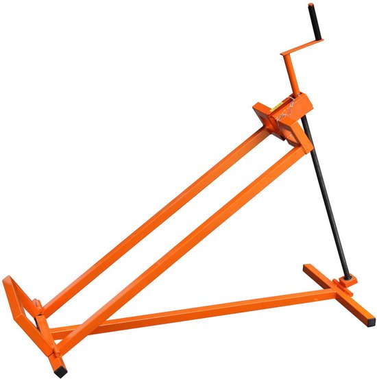 Oranje metalen grasmaaierlift met een handlier en een lange stang.