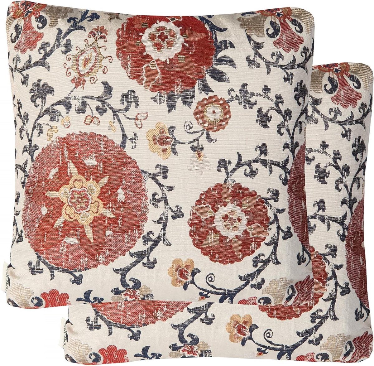 Kussenhoezen Set - Kussenslopen Sierkussens - Woonkamer Decoratie - Jacquard Bloemenpatroon - 50x50 cm - Rood
