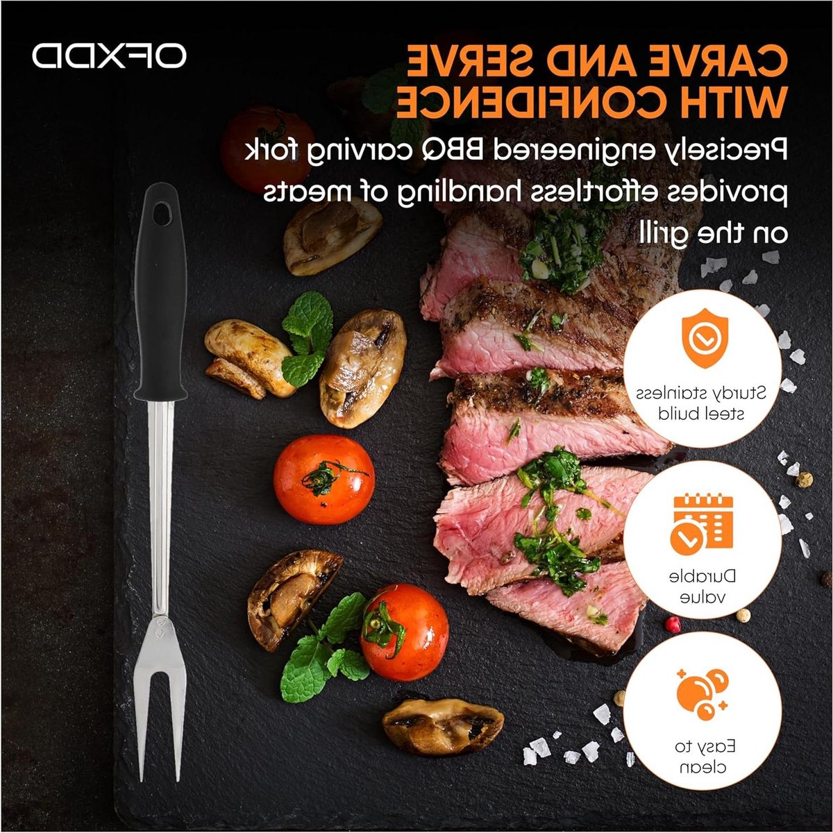 Vleesvork RVS - Braadvork Grillvork - Vlees Kerveren - Lange Ergonomische Handgreep - 31 cm - Zilver