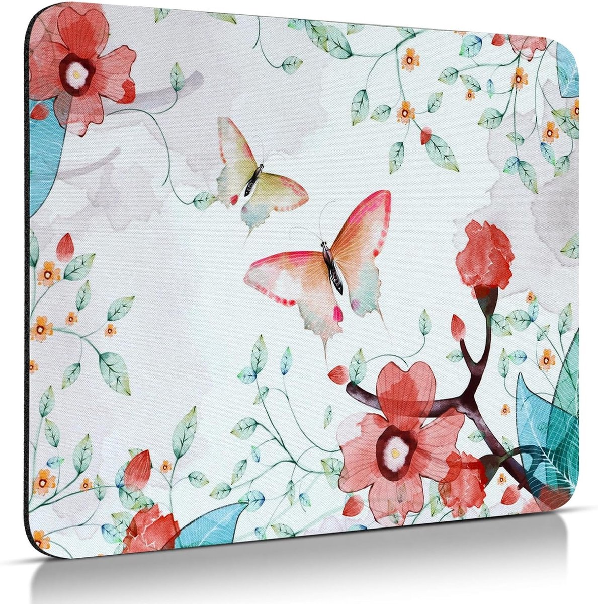 Kleine Muismat met Vlinder en Bloemenmotief - Perfect voor Meisjes, 240 x 200 mm, Desk Accessoire, Gaming Muismat, Kantoorbenodigdheden