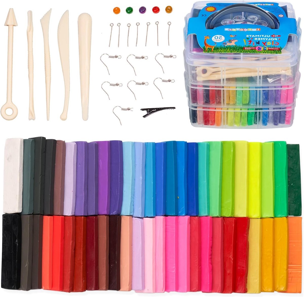 89-delige Klei Set met 50 Kleuren - Ovenbestendige Polymeer Klei, Gereedschap en Opbergdoos - Creatief Knutselpakket voor Kinderen