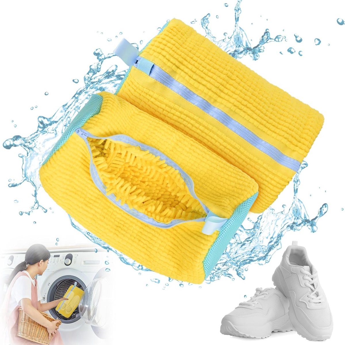 Set van 2 Waszakken voor Schoenen - Herbruikbare Zipper Tas voor Sneakers, Canvas en Sportschoenen - Ideaal voor de Wasmachine en Droger