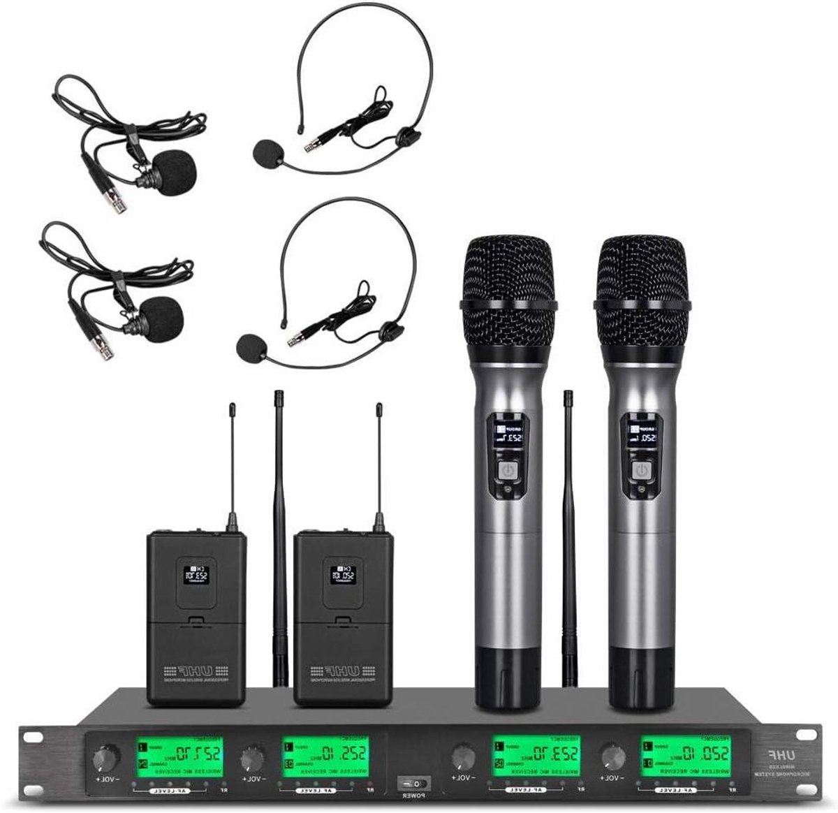 Draadloze Microfoon Systeem - UHF Microfoon Set - Karaoke Vergadering Presentatie - 4 Kanaals Ontvanger - 60 Meter Bereik - Wit