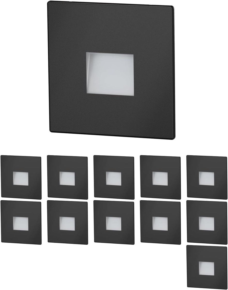 LED Traplamp - Inbouw Wandlamp - Oriëntatieverlichting - IP65 Weerbestendig - 85 x 85mm - Zwart