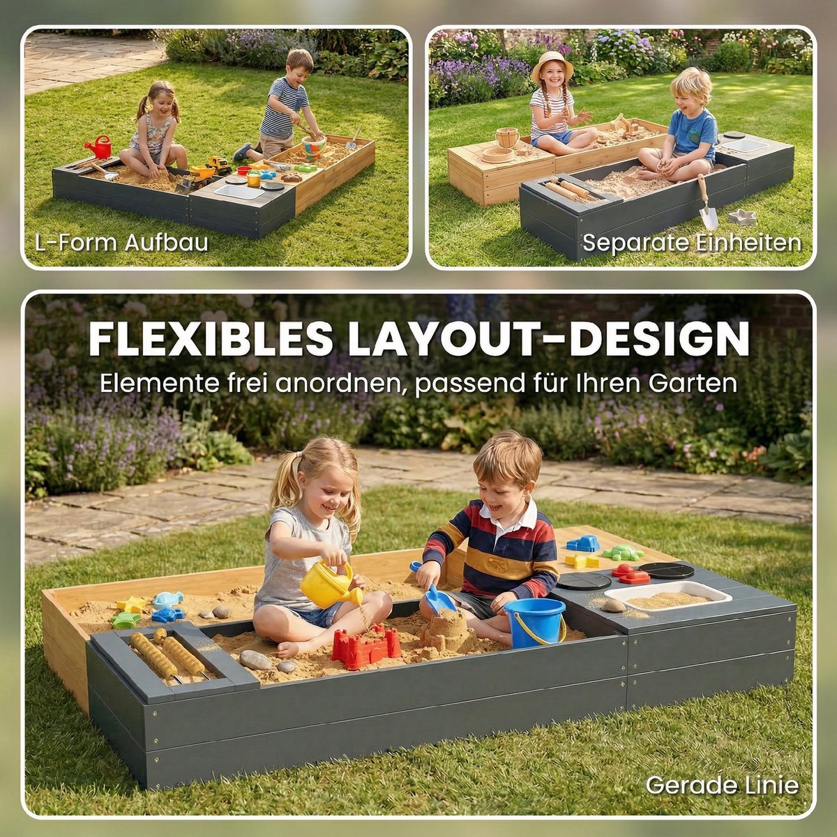 AIYAPLAY Kinderspeelstation-Grenenhout, kunststof-150L x 90B x 19,5H cm-Geel — afbeelding 8