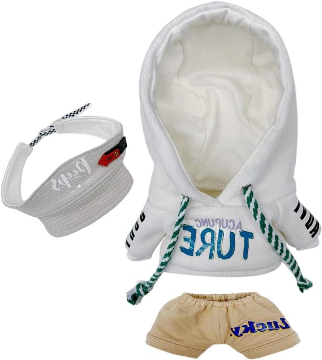 Pluche Poppenkleding Set - Poppenoutfit Poppenaccessoires - Poppen Aankleden - 3-Delige Set - 15cm - Wit