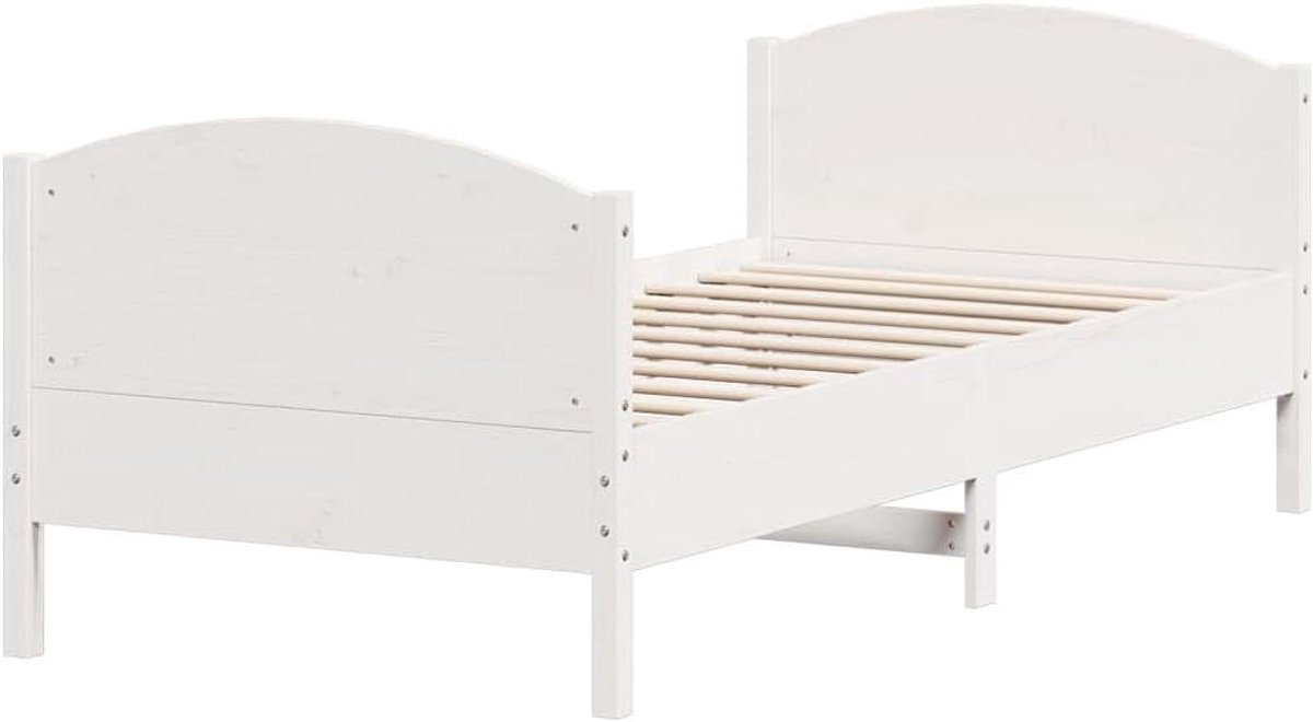 Houten Bedframe - Eenpersoonsbed Hout - Comfortabel Slapen - Massief Grenenhout - 90x200 cm - Wit