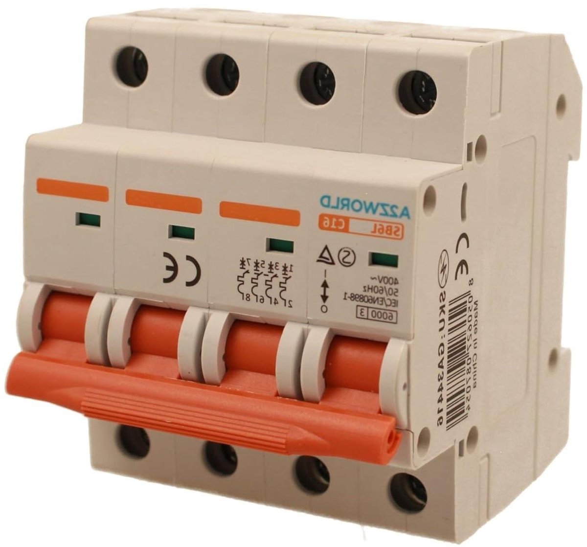 Driefasige Stroomonderbreker - Automatische Zekering - Installatie Beschermen - Hoge Onderbrekingscapaciteit - 4 modules DIN - Grijs