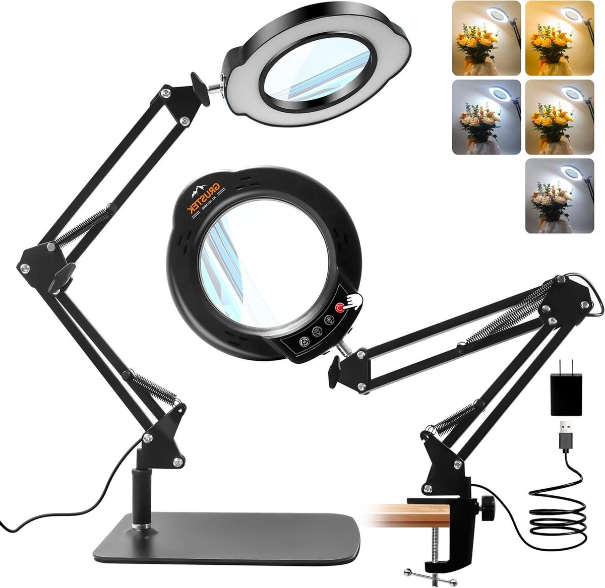 Vierkante loeplamp - Vergrootglas met licht - Lezen en hobby's - Echt glas lens - 10 stuks - Zwart