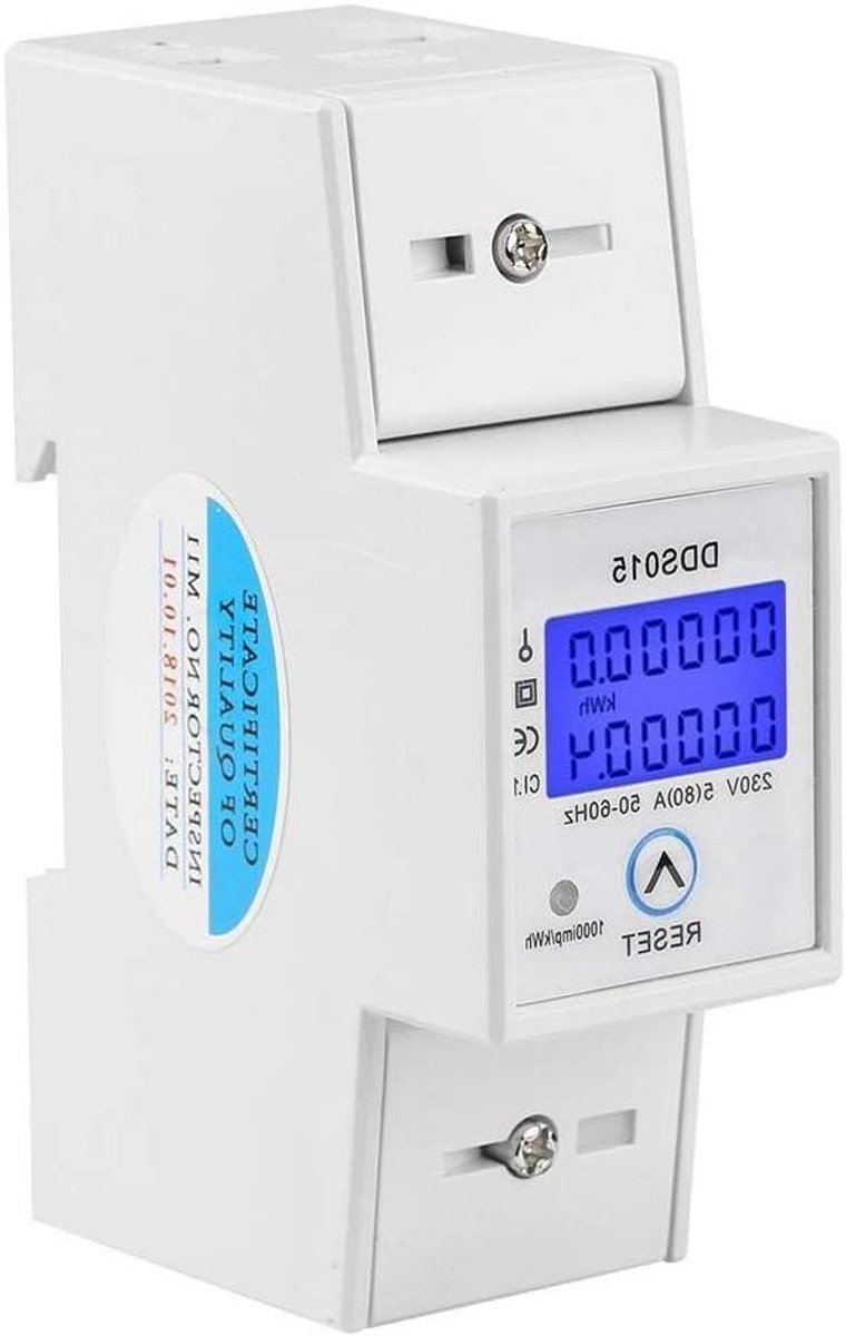 Energiemeter DIN-rail - Stroommeter LCD - Energieverbruik meten - Precisie SMT-technologie - 35 mm DIN-rail - groen