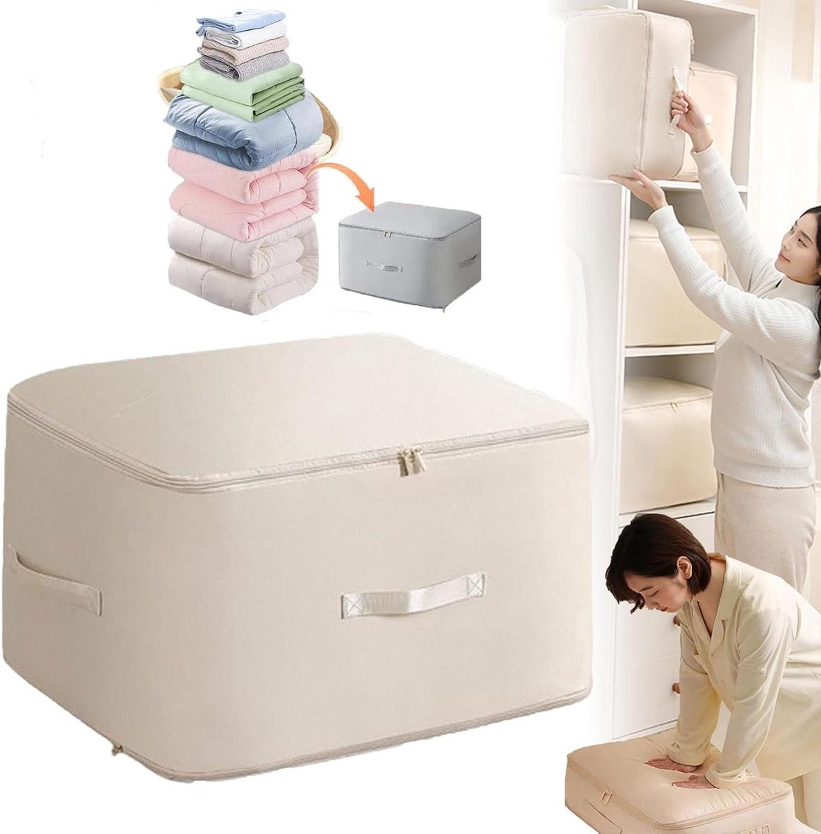 Reisorganizer - Opbergzak Kleding - Ruimte Besparen - Zelf Samendrukkend Ontwerp - XL 54x42x60cm - Beige