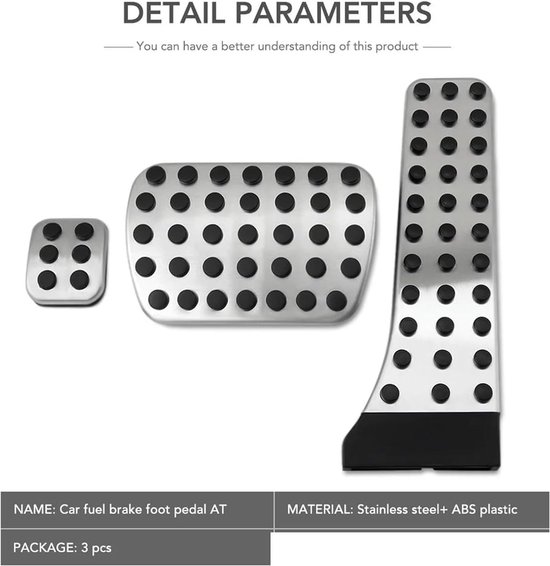 Pedaal Covers Set - Rem Gas - Verbeterde Grip - Antislip Rubber - 3 Delig - Zwart Zilver — afbeelding 3