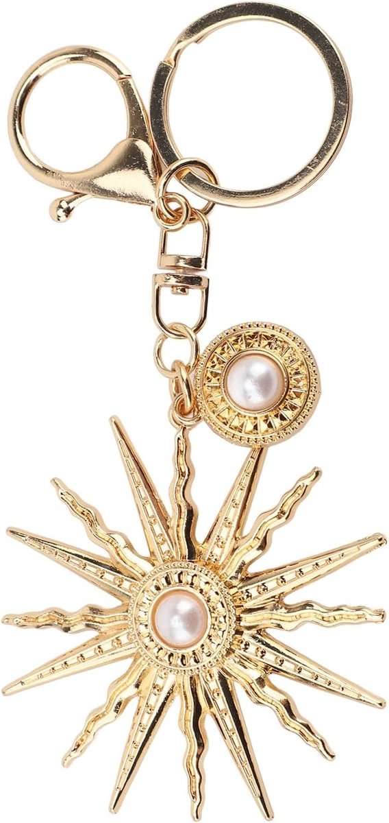 Schattige Sleutelhanger voor Dames met Sprankelende Kunstmatige Parels, Mode Accessoire voor Handtassen en Rugzakken, Gouden Zon Ontwerp