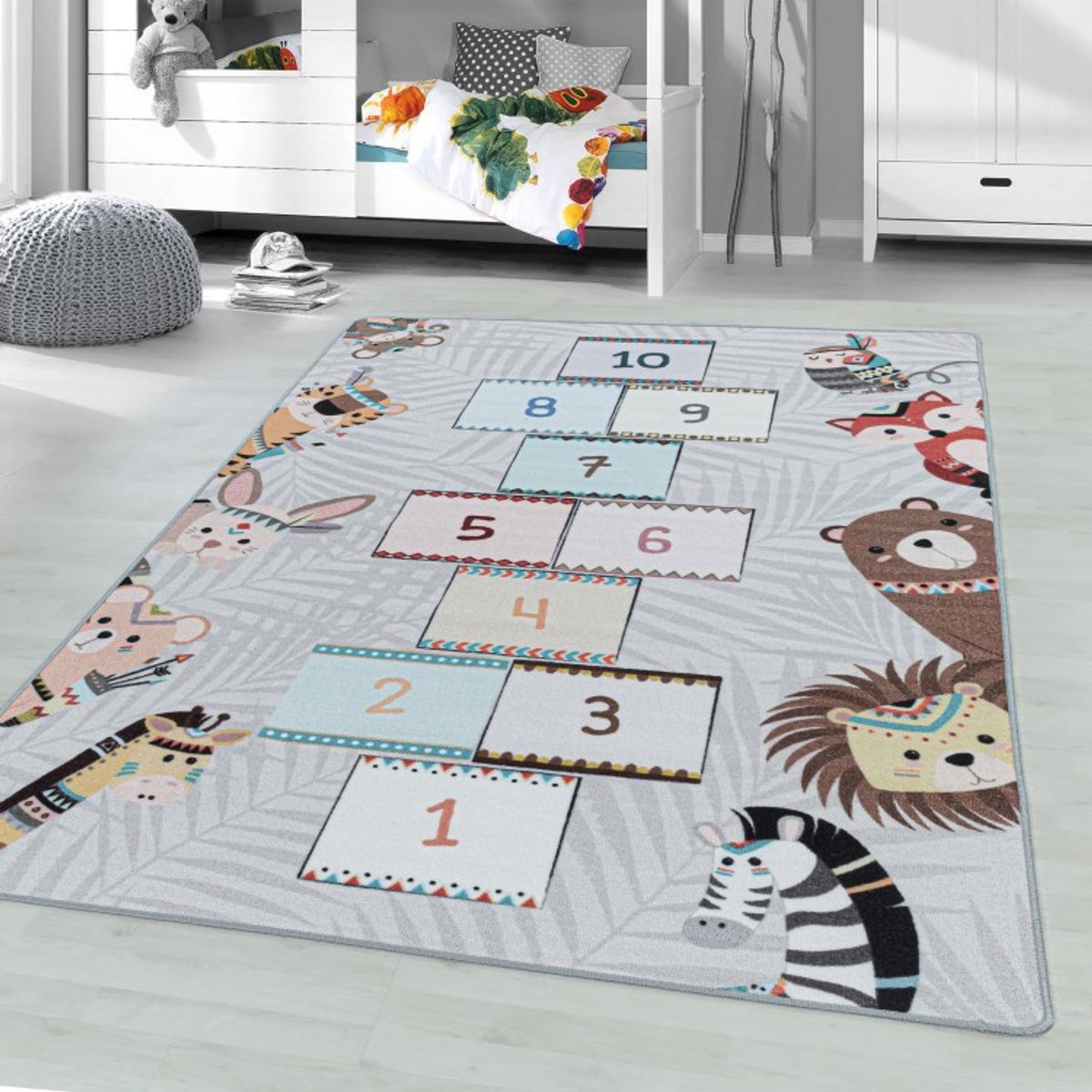 TapisTrend Kinderkleed Grijs 100x150 cm met korte pool, speelpatroon Hemel en Hel