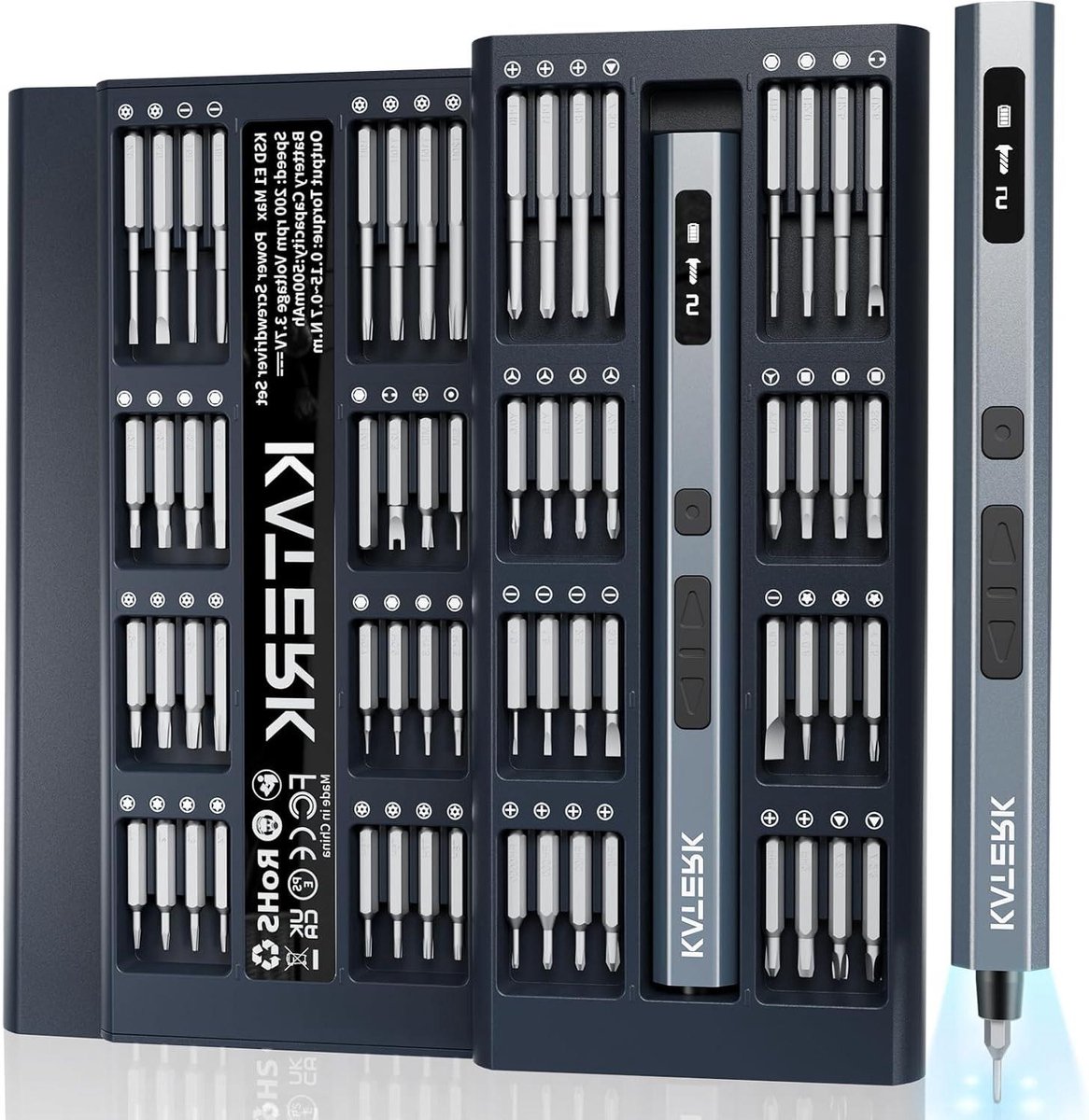Elektrische Schroevendraaier Set - Precisie Schroevendraaier Mini - Elektronica Repareren - Intelligent Koppel Display - 66 Delen - Grijs