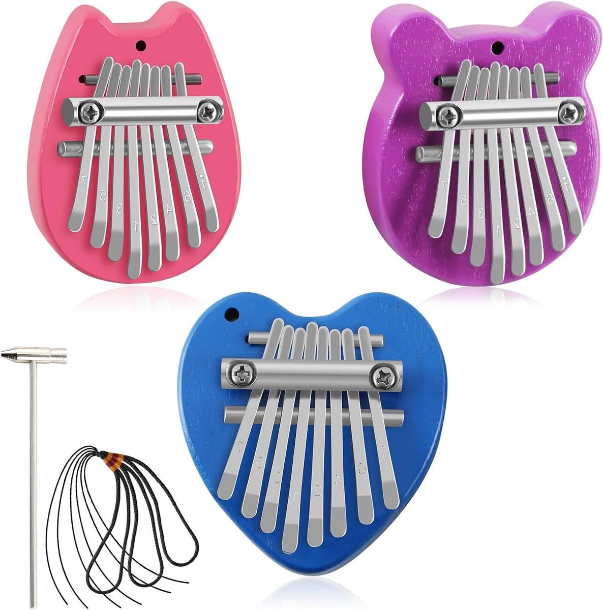 Mini Kalimba Set - Duimpiano Vingerpiano - Muziek Maken - 8 Metalen Toetsen - 3 Stuks - Multicolor