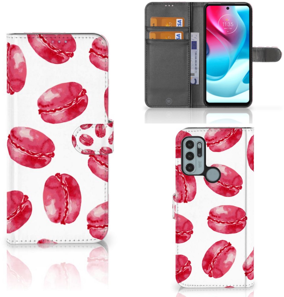 Motorola Moto G60s Book Cover Pink Macarons