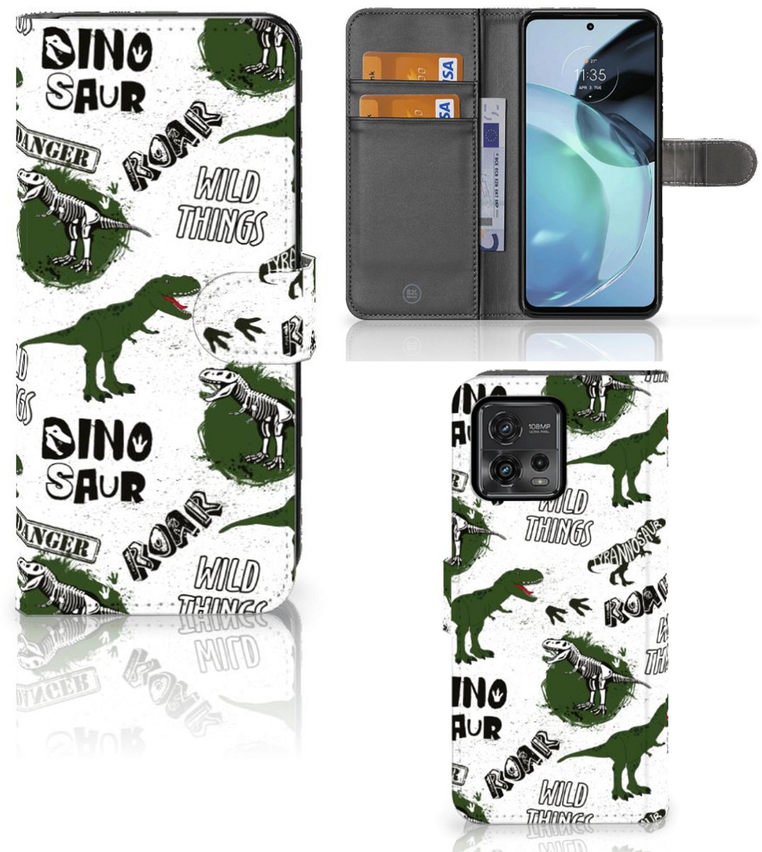 Telefoonhoesje met Pasjes voor Motorola Moto G72 Dinosaurus
