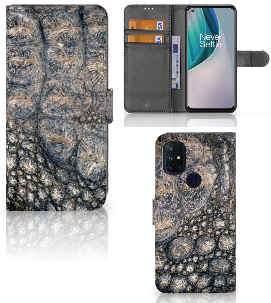 OnePlus Nord N10 Telefoonhoesje met Pasjes Krokodillenprint