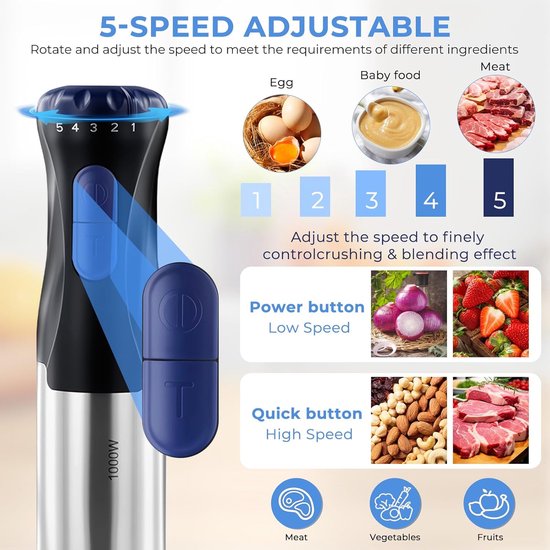 Multifunctionele handmixer - Keukenstaafmixer - Maaltijden bereiden - Krachtige 1000W motor - 700 ml maatbeker - Zwart — afbeelding 5