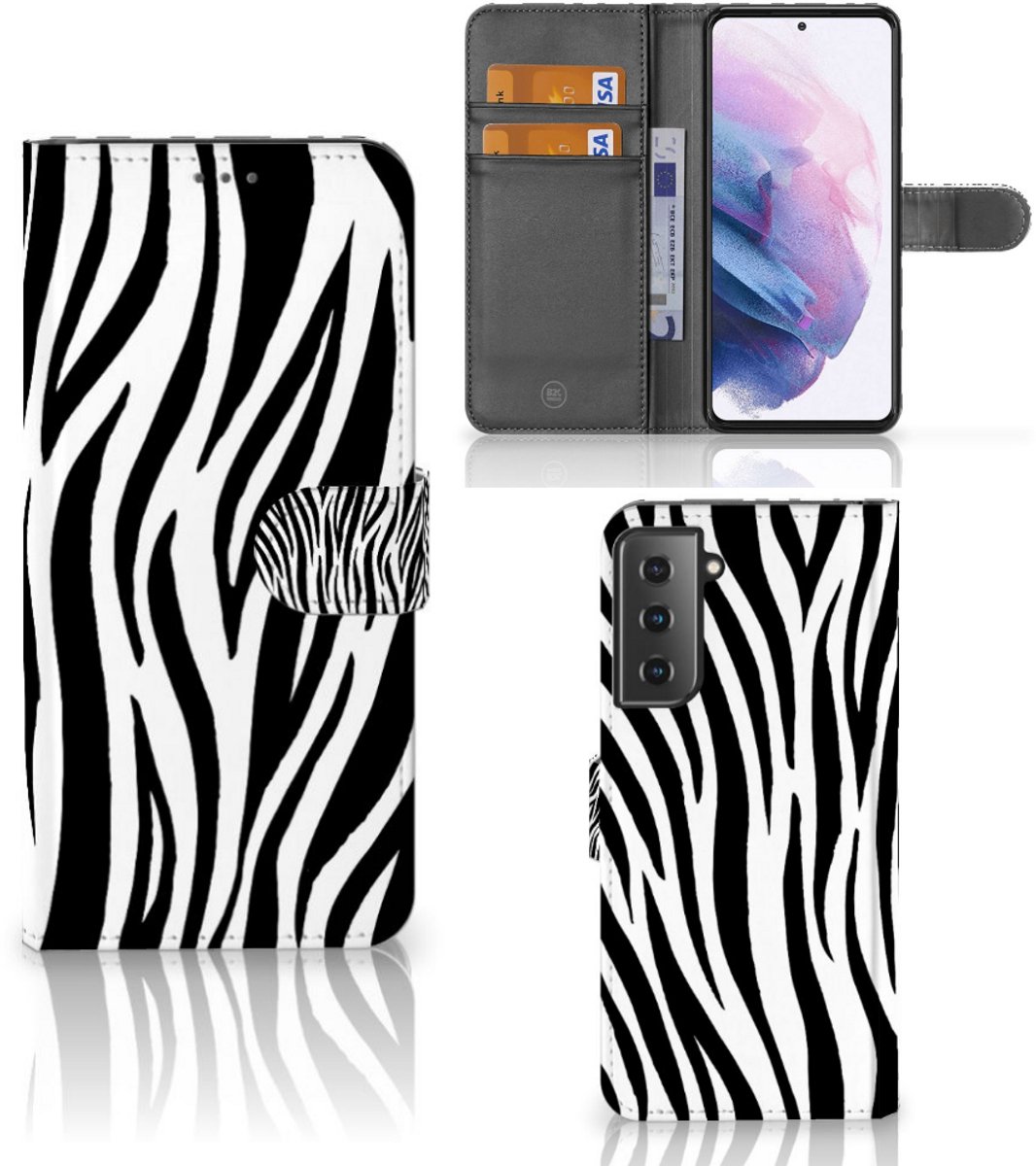 Samsung Galaxy S21 Plus Telefoonhoesje met Pasjes Zebra