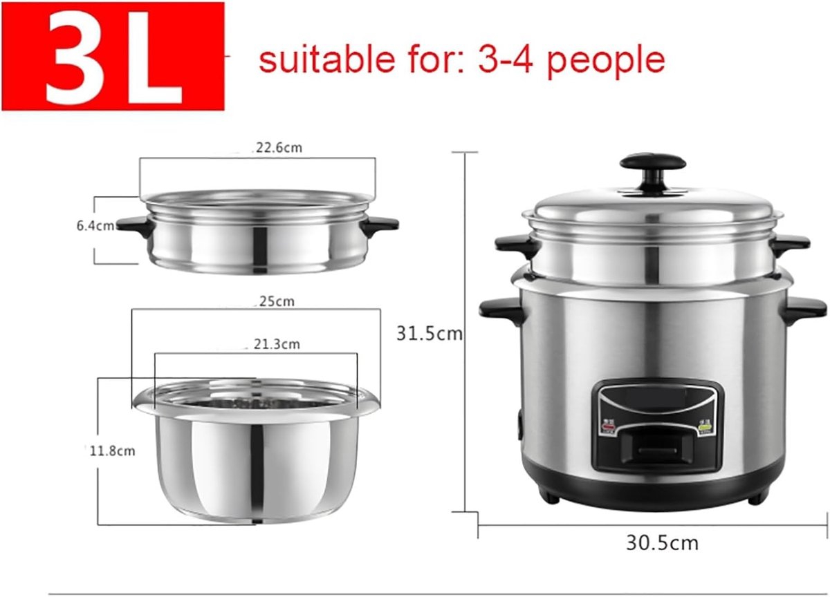 Rice cooker (2-6 l) multifunctional rice cooker – cutlery, intelligent heat storage, inner lining made of stainless steel 304, for 1-11 people (size 3L) thumbnail 6