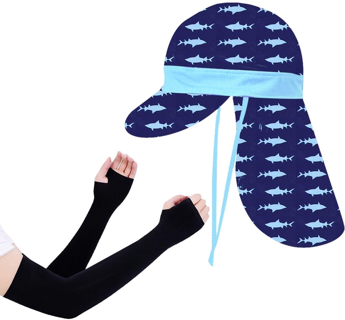 Allecto - - Zonnebeschermingshoed - Kinderen - Lichtgewicht en ademend - Navy blauw - Inclusief hondenbescherming - Perfect voor het strand - 1 stuk
