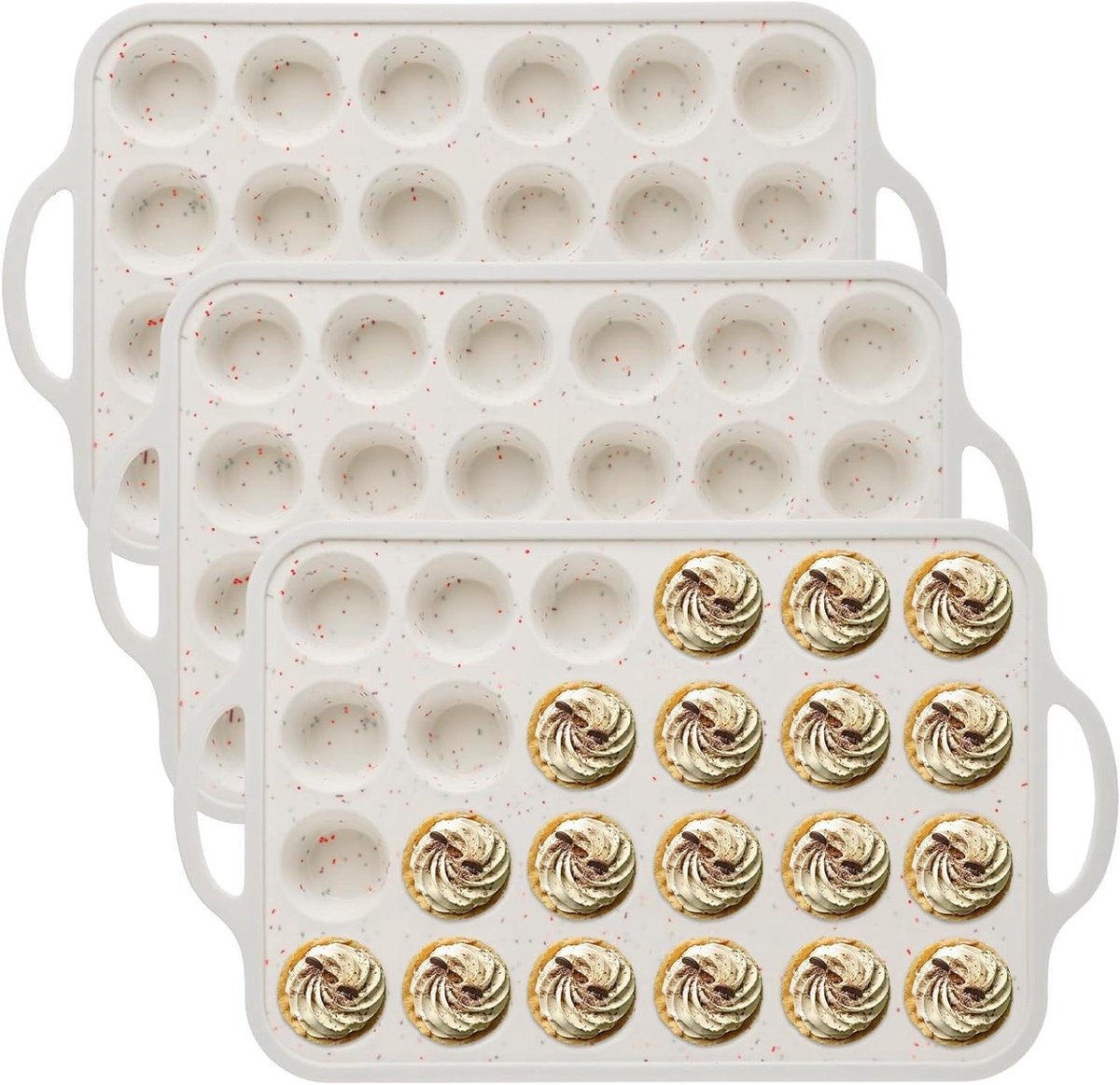 Mini Muffin Bakvorm - Cupcake Houder - Kleine Gebakjes Maken - Met Metalen Frame - 24 Cups - Wit