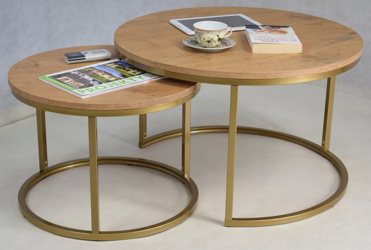 FutuStal - Koffiepot - Ronde Tafelset - Goud Eiken - 2 in 1